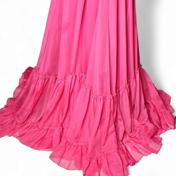 Mac Duggal 70254 Ruched Ruffled Shoulder Cut Out Lace Up Gown in Hot Pink Size 8 - Picture 10 of 14